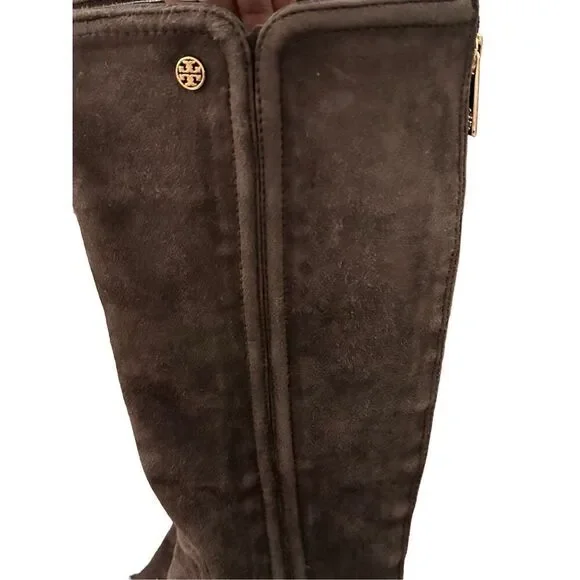 Tory Burch Irene chocolate brown suede with gold hardware design equestrian ridi - Picture 9 of 16